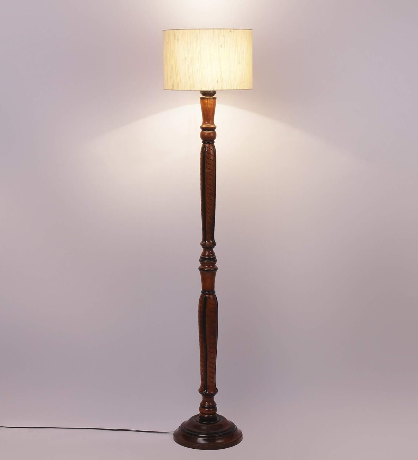 Off-White Cotton Wooden Floor Lamps