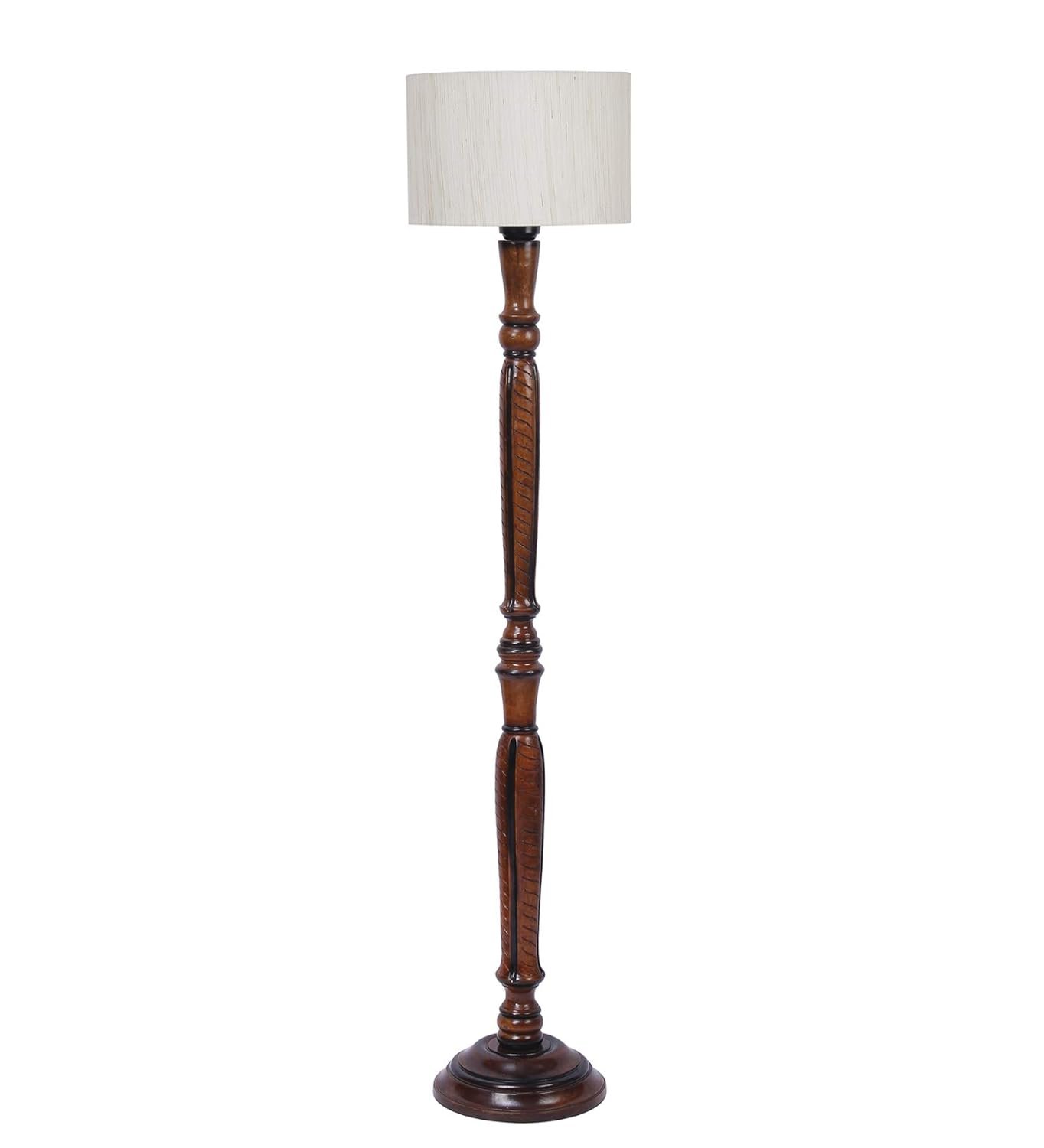 Off-White Cotton Wooden Floor Lamps