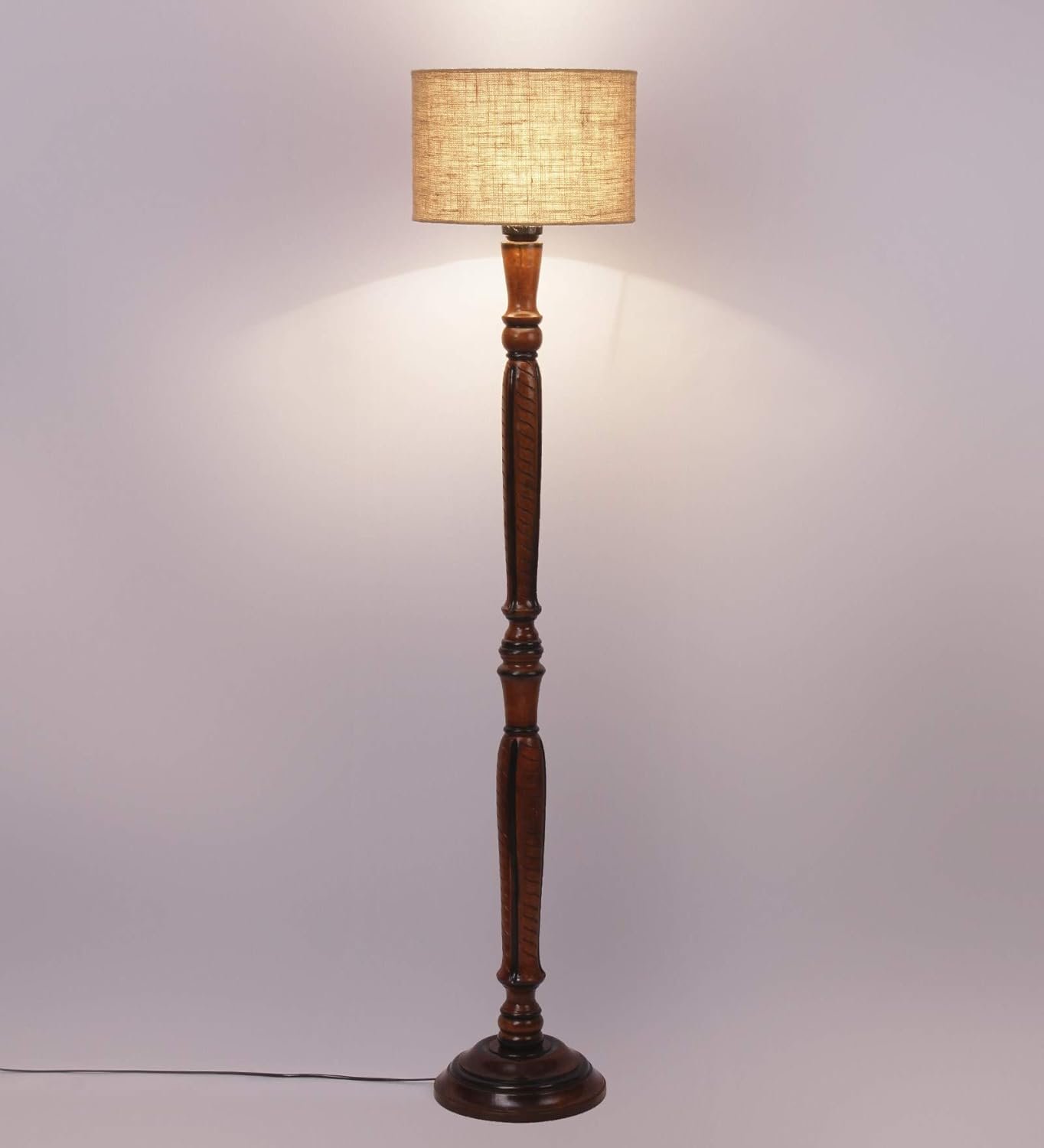 Beige Jute Wooden Floor Lamp