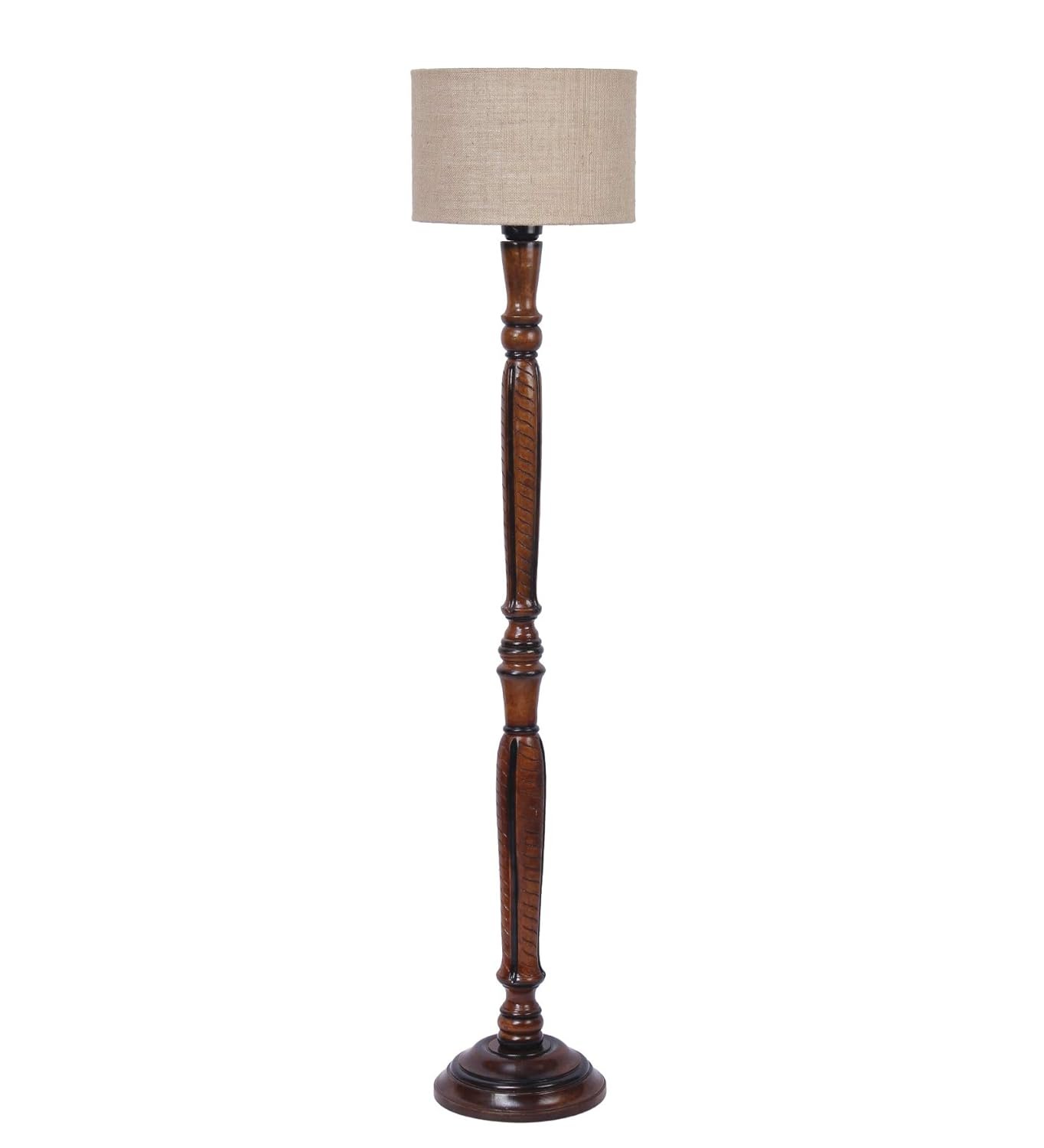 Beige Jute Wooden Floor Lamp