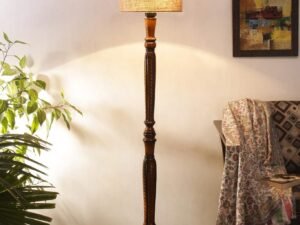 Beige Jute Wooden Floor Lamp