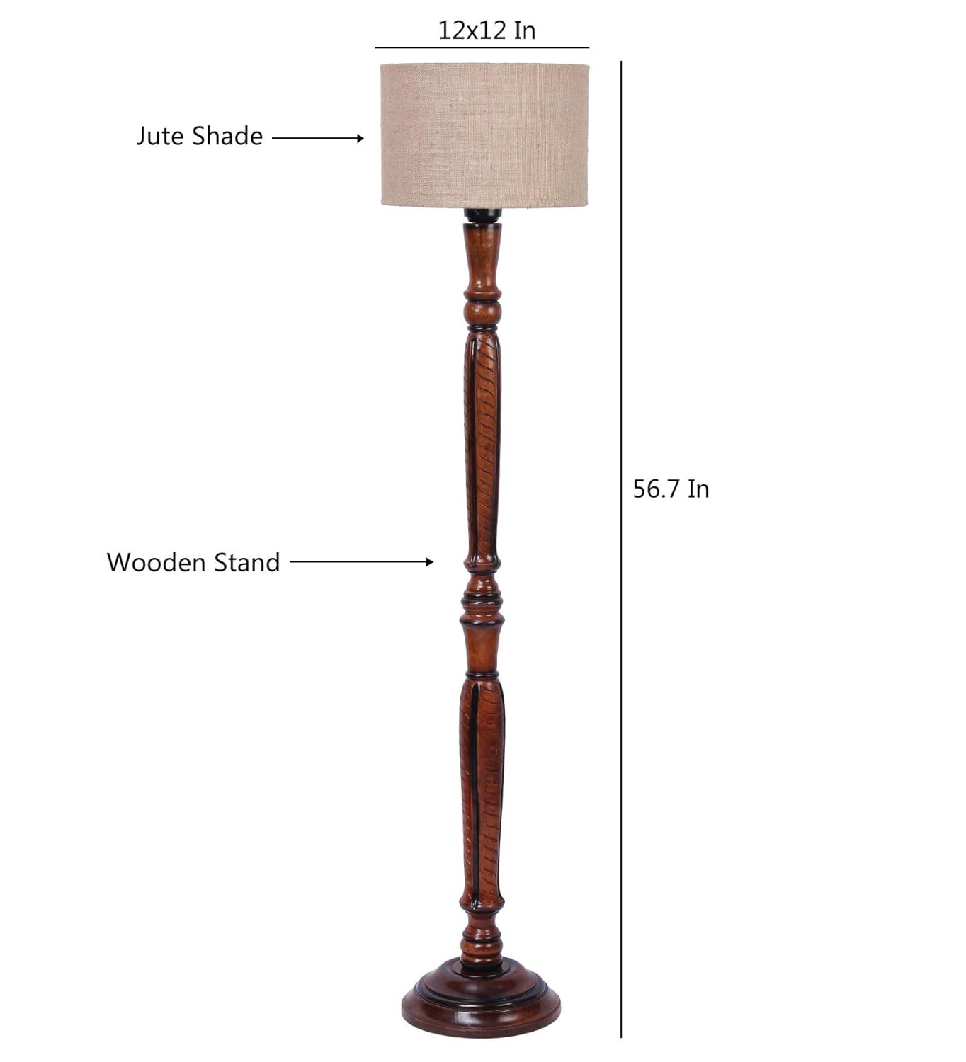 Beige Jute Wooden Floor Lamp