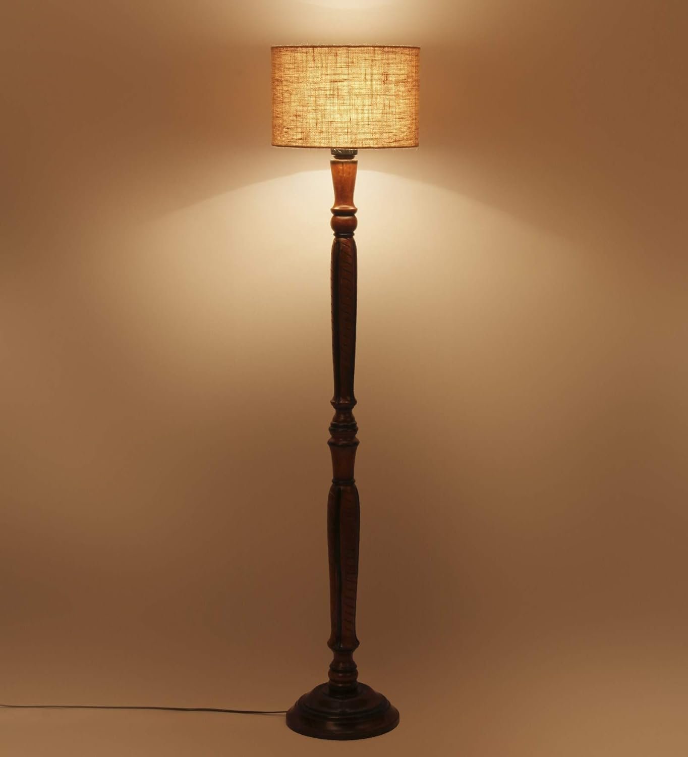 Beige Jute Wooden Floor Lamp