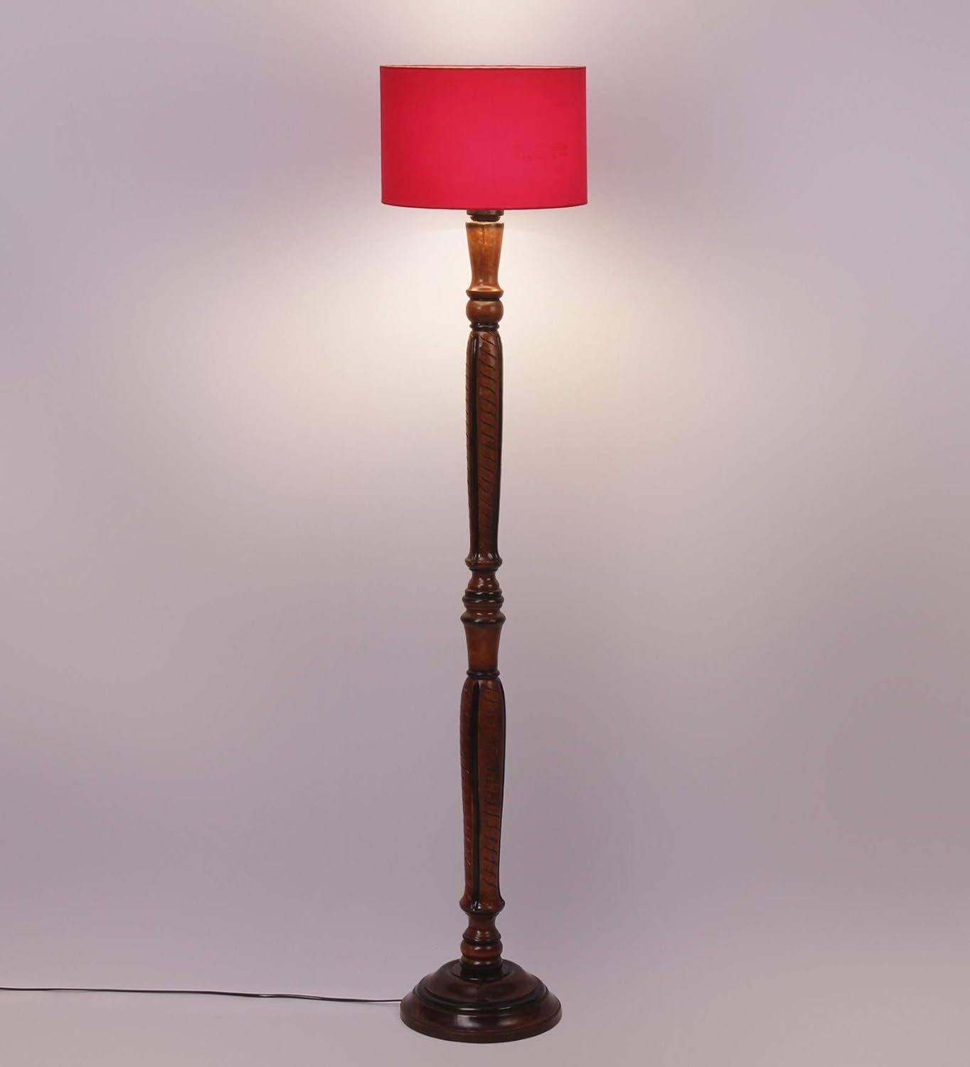 Red Cotton Wooden Floor lamp