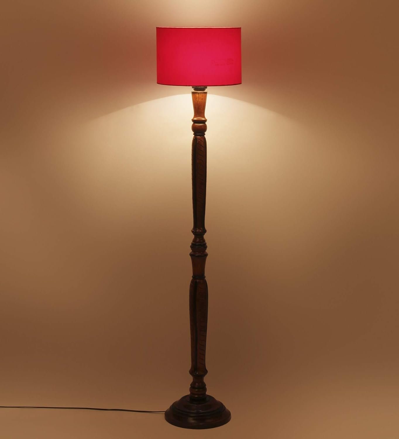 Red Cotton Wooden Floor lamp