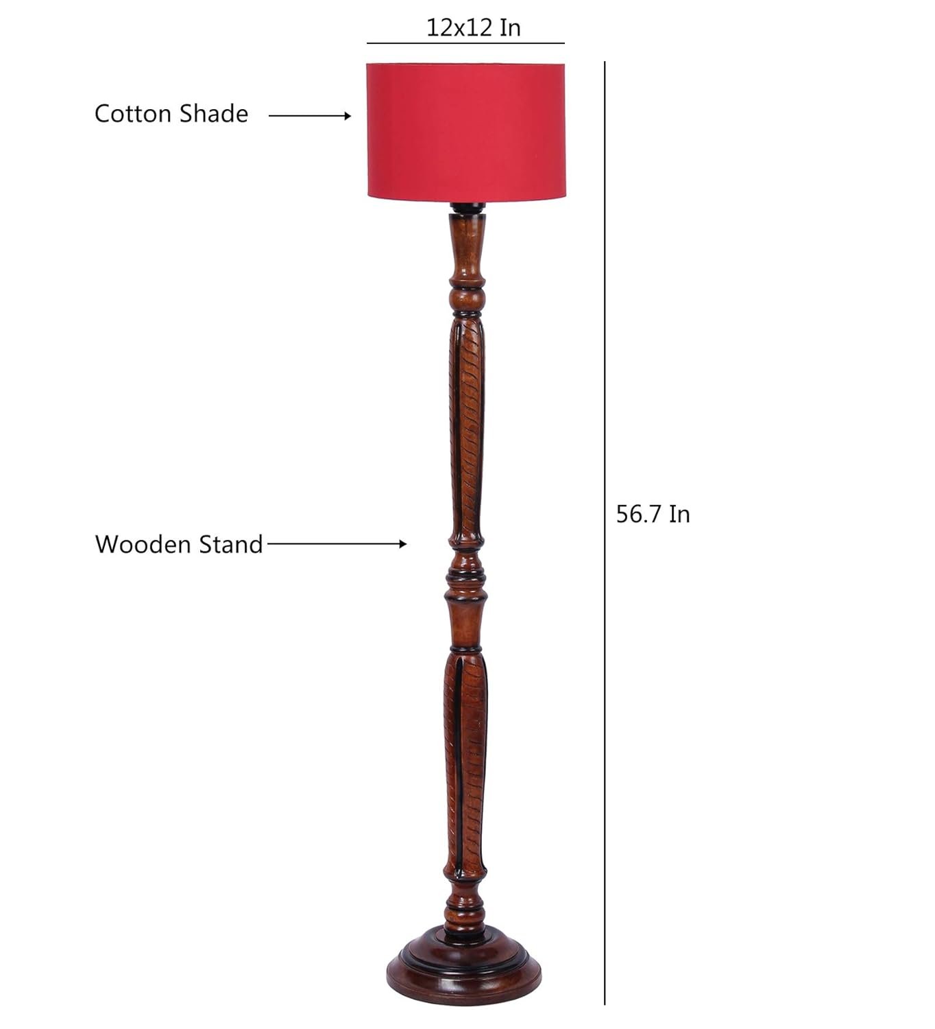 Red Cotton Wooden Floor lamp
