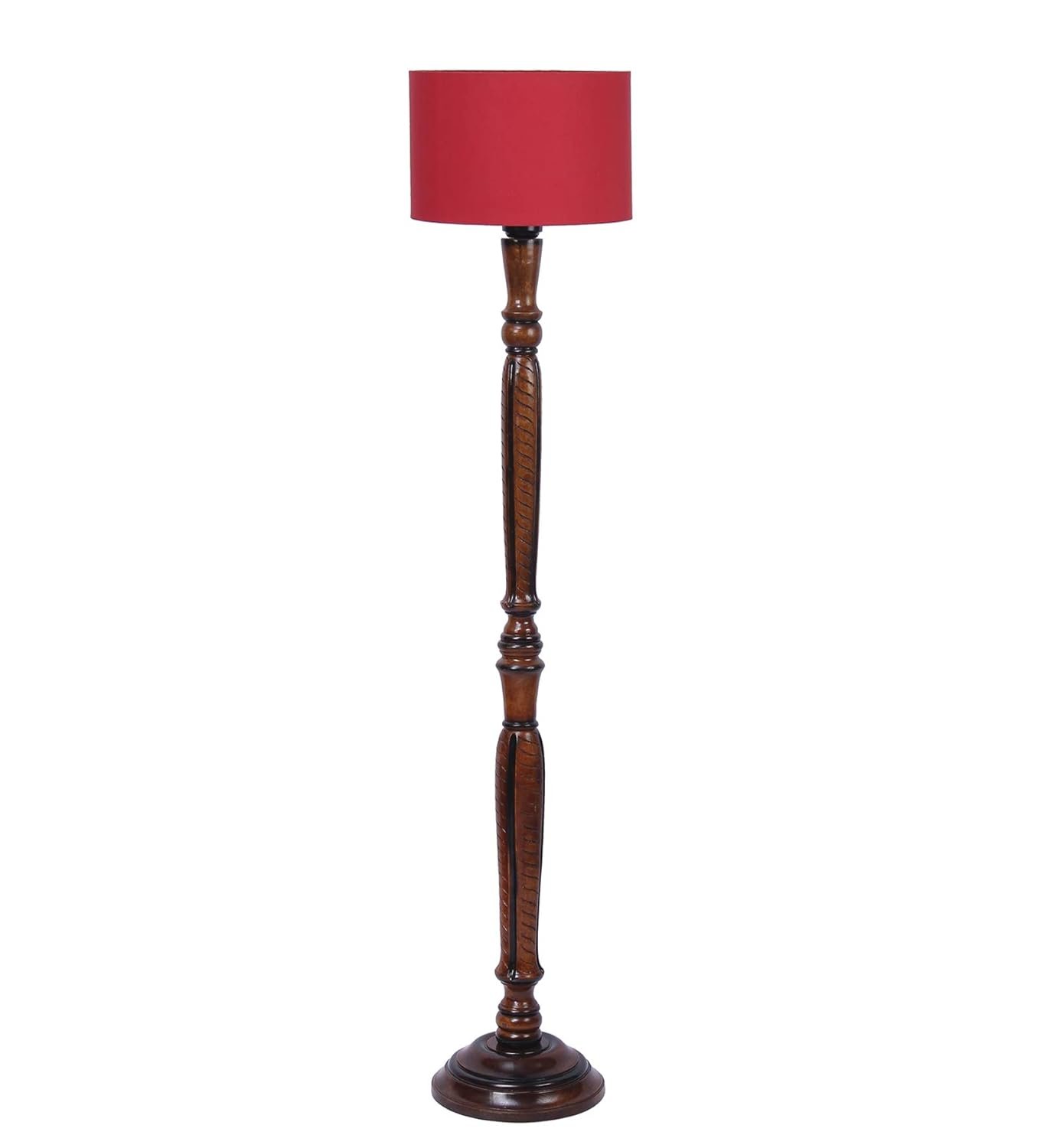 Red Cotton Wooden Floor lamp