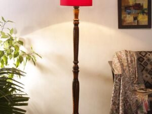Red Cotton Wooden Floor lamp