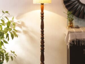 Cotton Drum Designer Fashionable Wooden Floor Lamp for Home Decor (Off White, Medium)