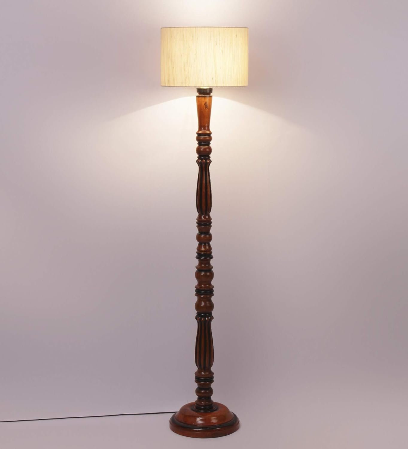 Cotton Drum Designer Fashionable Wooden Floor Lamp for Home Decor (Off White, Medium)