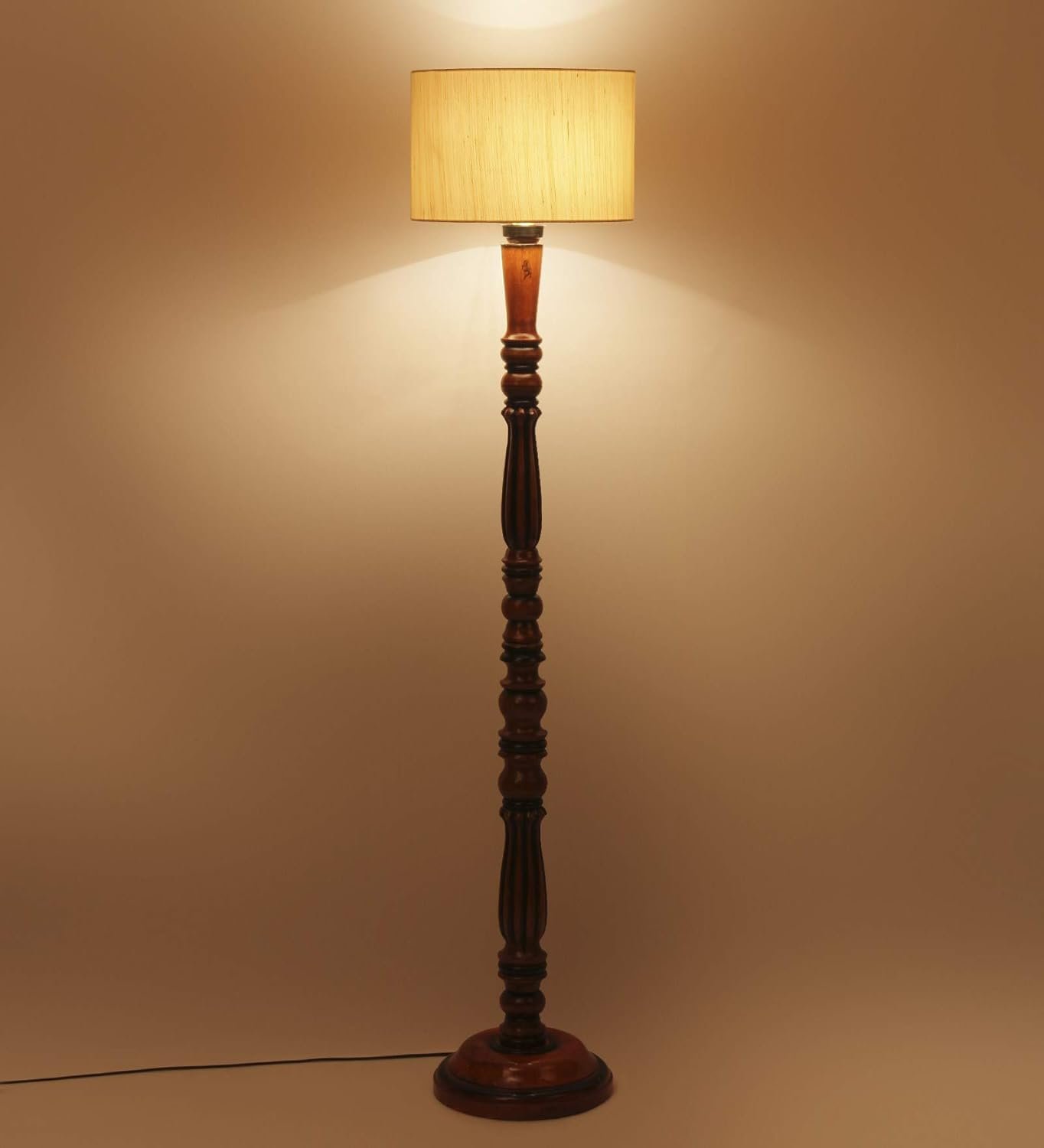 Cotton Drum Designer Fashionable Wooden Floor Lamp for Home Decor (Off White, Medium)