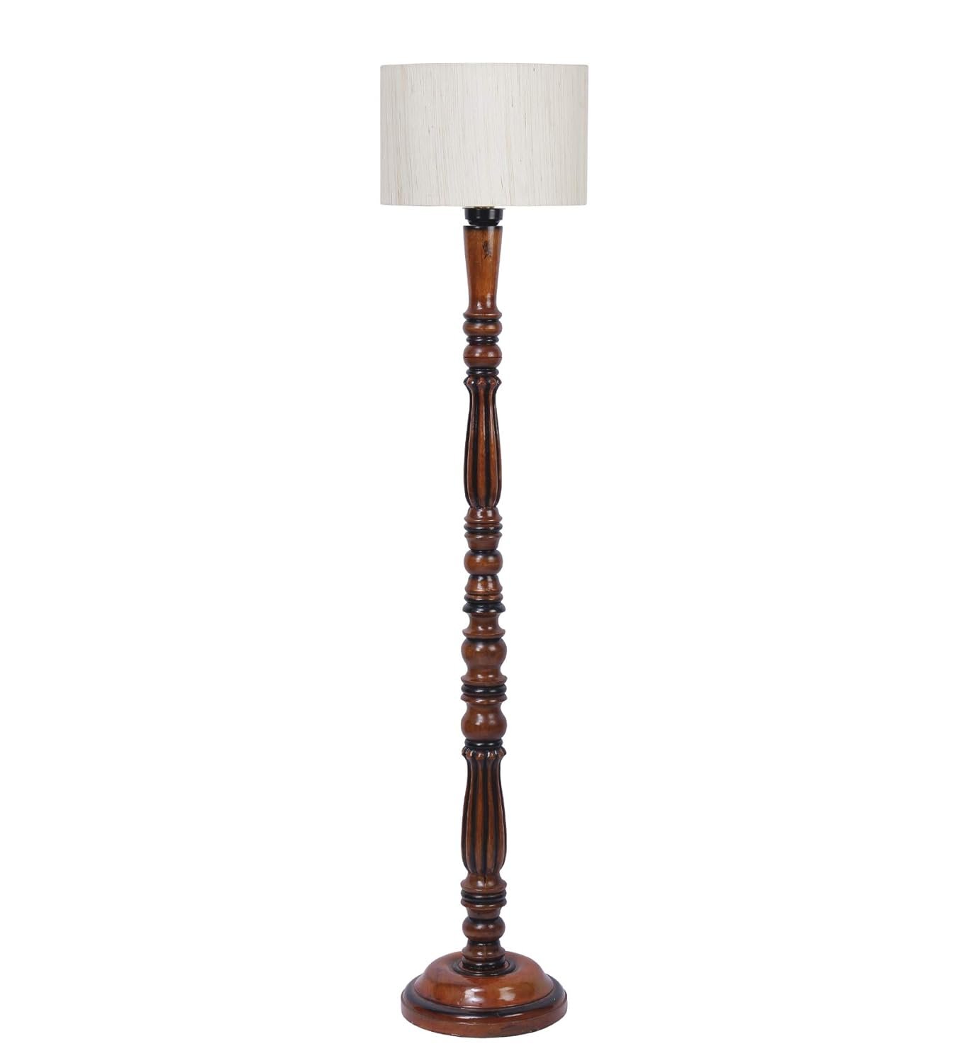 Cotton Drum Designer Fashionable Wooden Floor Lamp for Home Decor (Off White, Medium)
