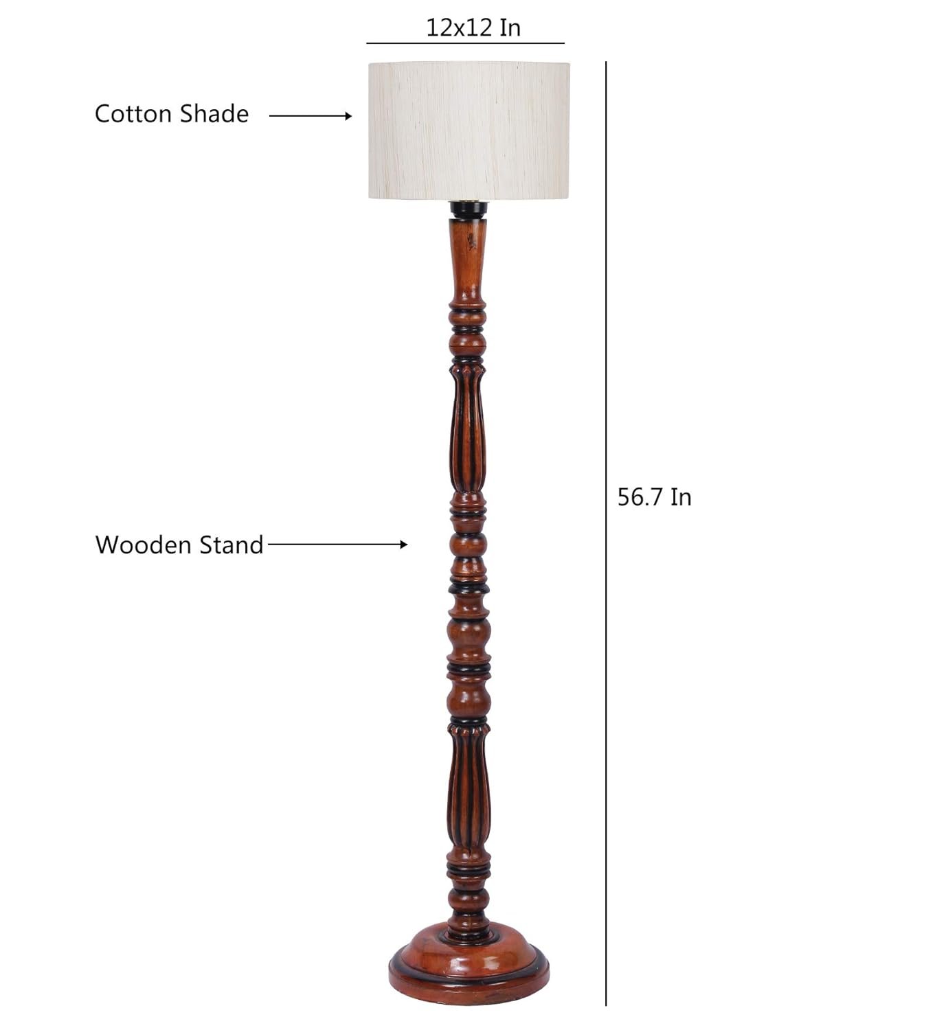 Cotton Drum Designer Fashionable Wooden Floor Lamp for Home Decor (Off White, Medium)