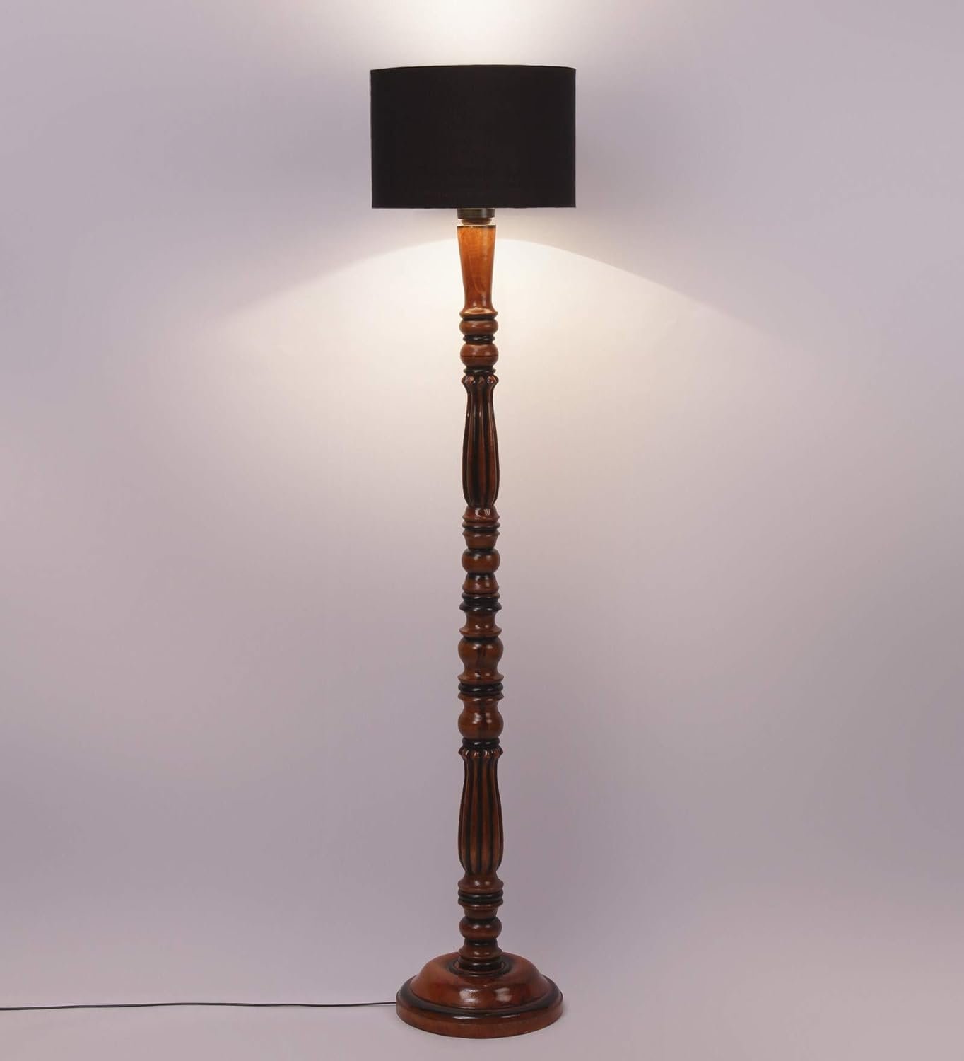 Black Cotton Drum Designer Fashionable Wooden Floor Lamp for Home Decor (Black, Medium)