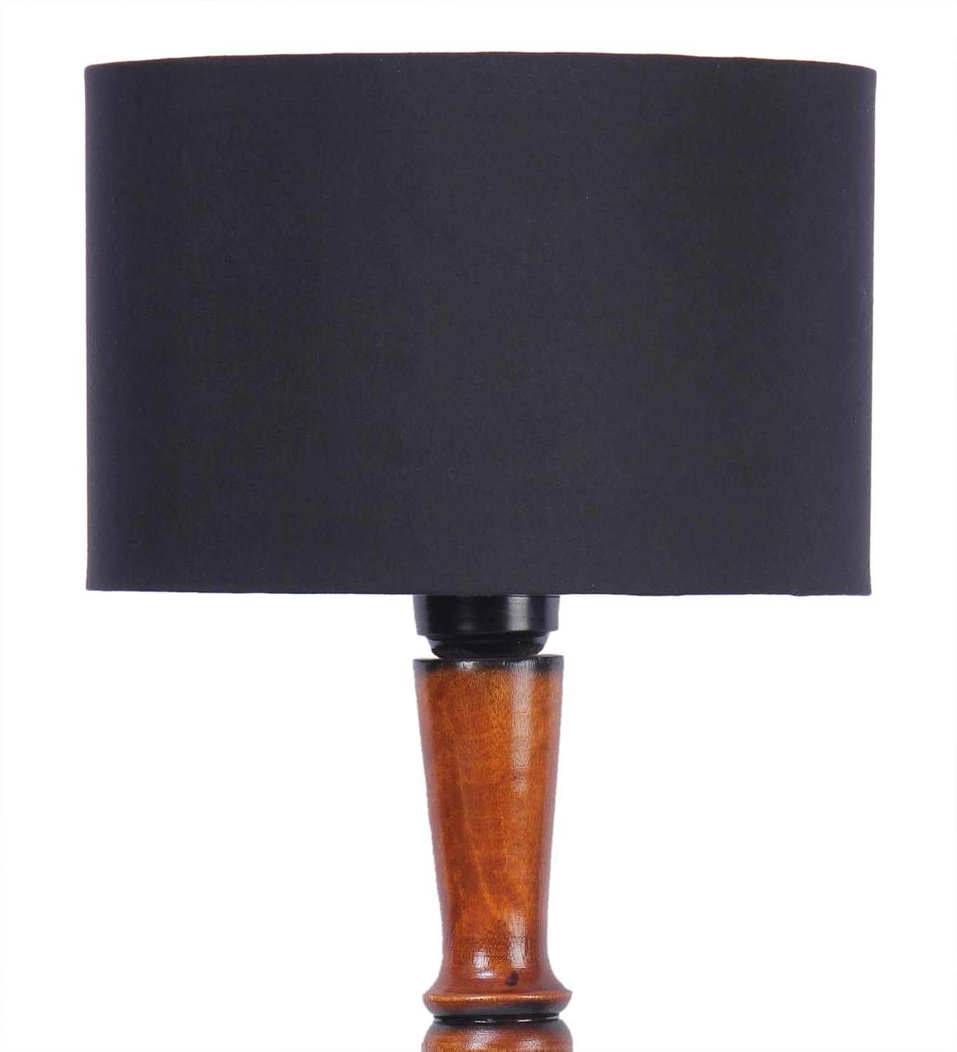 Black Cotton Drum Designer Fashionable Wooden Floor Lamp for Home Decor (Black, Medium)