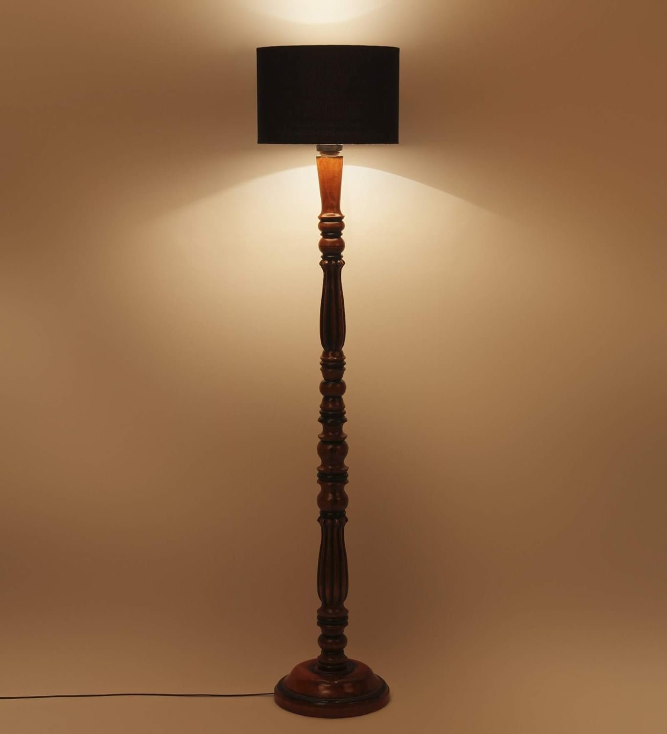 Black Cotton Drum Designer Fashionable Wooden Floor Lamp for Home Decor (Black, Medium)
