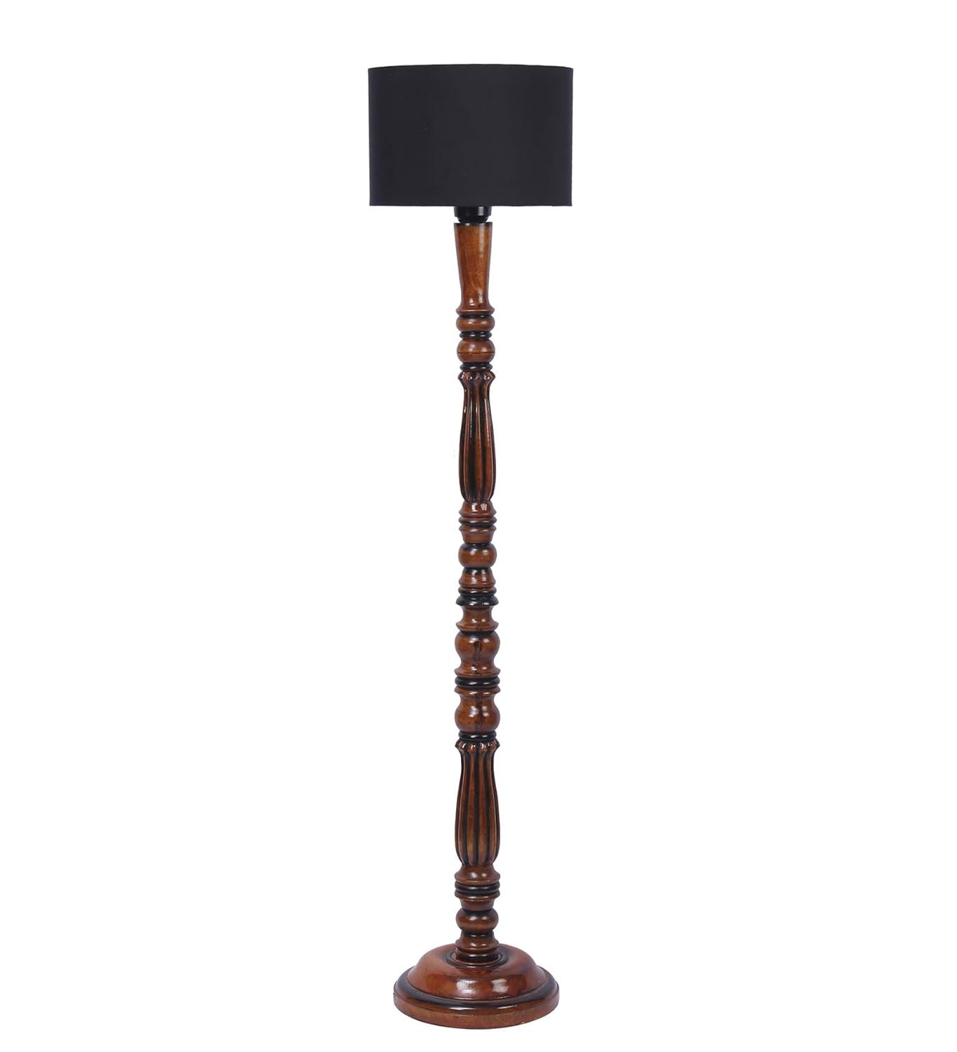 Black Cotton Drum Designer Fashionable Wooden Floor Lamp for Home Decor (Black, Medium)
