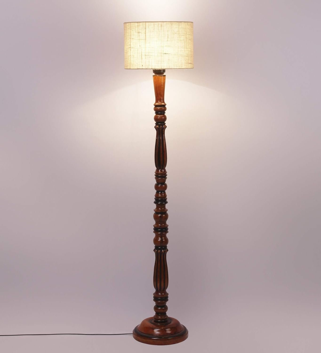 Off White Jute Drum Designer Fashionable Wooden Floor Lamp for Home Decor (Off White, Medium)