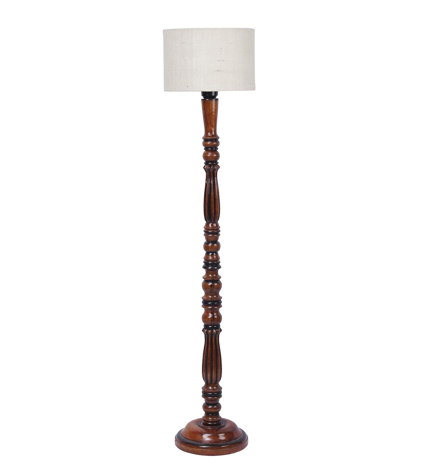 Off White Jute Drum Designer Fashionable Wooden Floor Lamp for Home Decor (Off White, Medium)