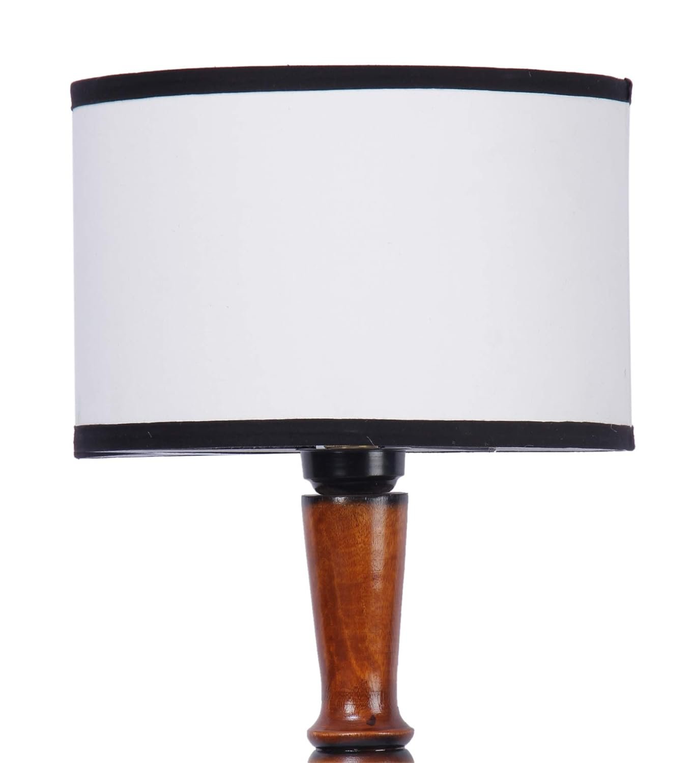 Off White & Black Cotton Drum Designer Fashionable Wooden Floor Lamp for Home Decor (Off White & Black, Medium)