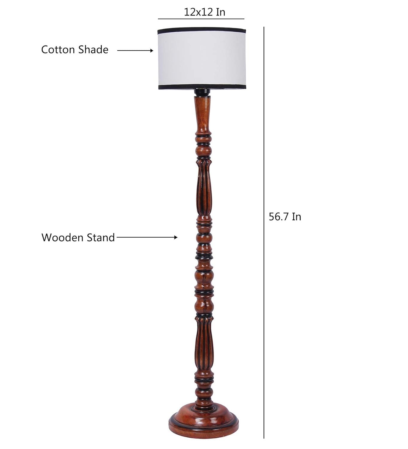 Off White & Black Cotton Drum Designer Fashionable Wooden Floor Lamp for Home Decor (Off White & Black, Medium)