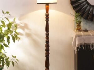 Off White & Black Cotton Drum Designer Fashionable Wooden Floor Lamp for Home Decor (Off White & Black, Medium)