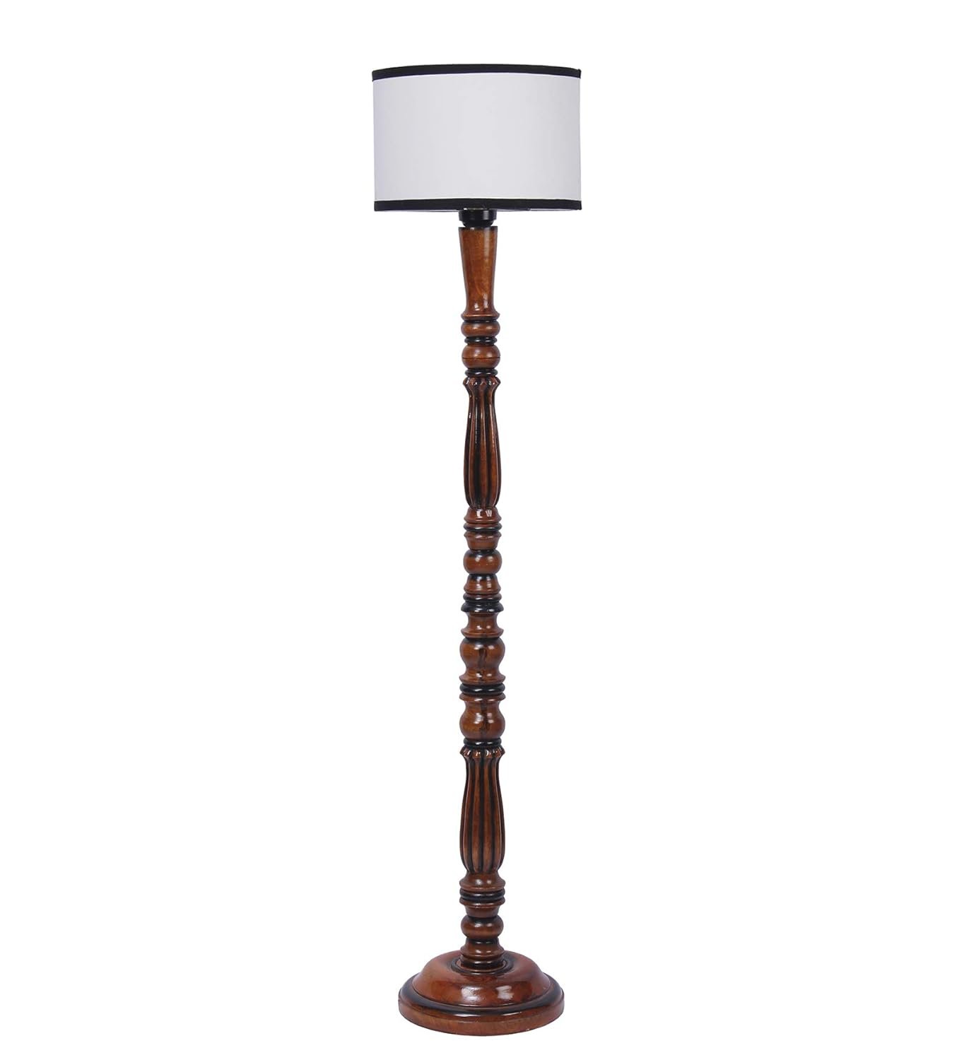 Off White & Black Cotton Drum Designer Fashionable Wooden Floor Lamp for Home Decor (Off White & Black, Medium)