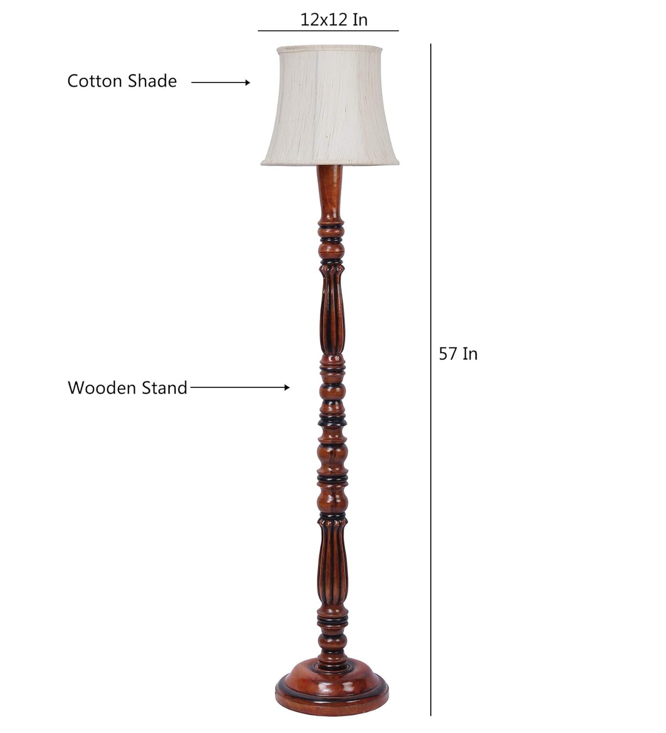 Off White Cotton Cylindrical Drum Designer Fashionable Wooden Floor Lamp for Home Decor (Off White, Medium)