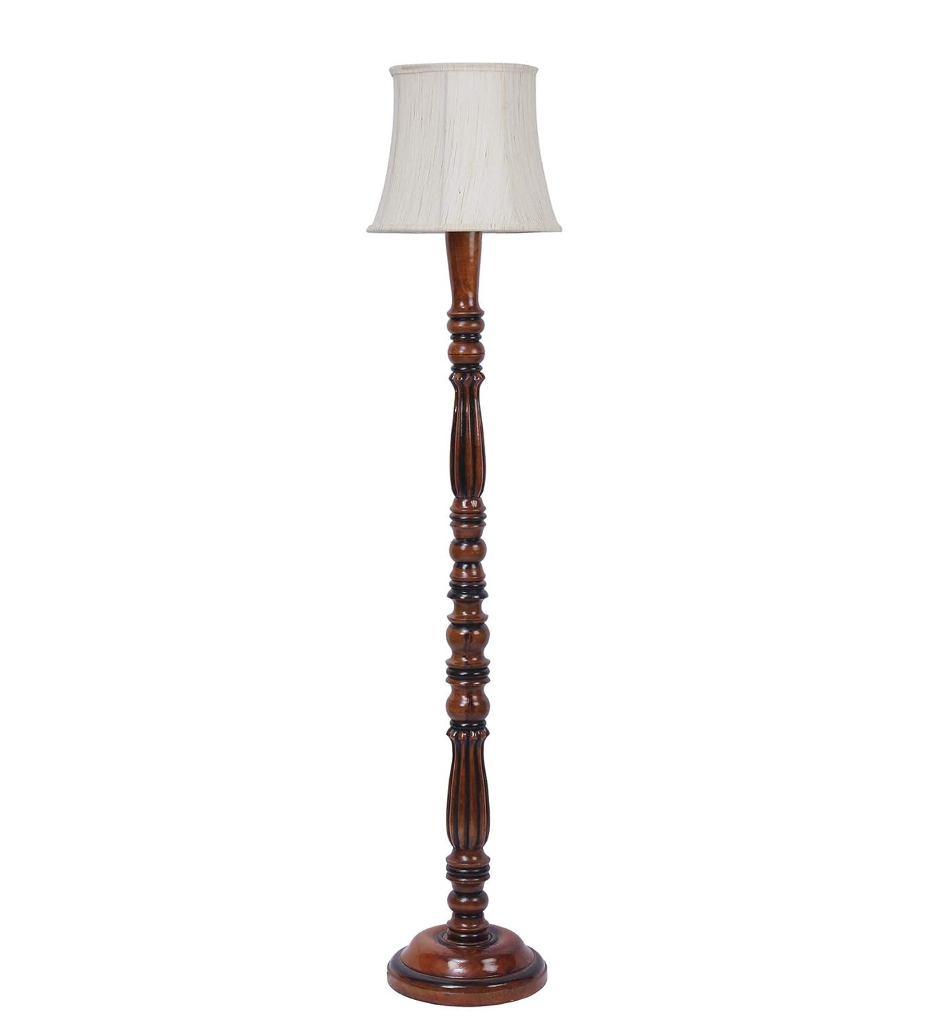 Off White Cotton Cylindrical Drum Designer Fashionable Wooden Floor Lamp for Home Decor (Off White, Medium)