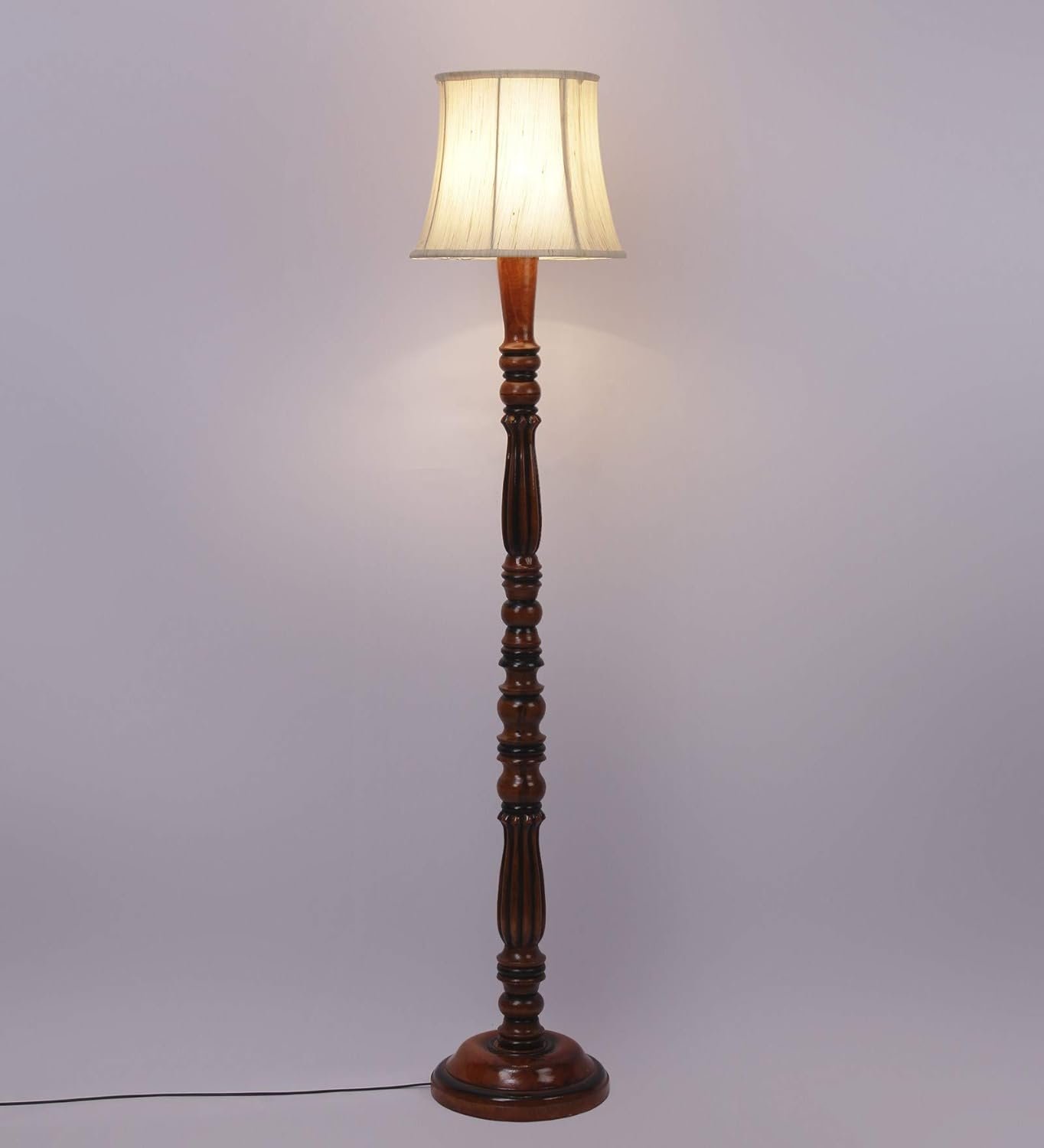 Off White Cotton Cylindrical Drum Designer Fashionable Wooden Floor Lamp for Home Decor (Off White, Medium)