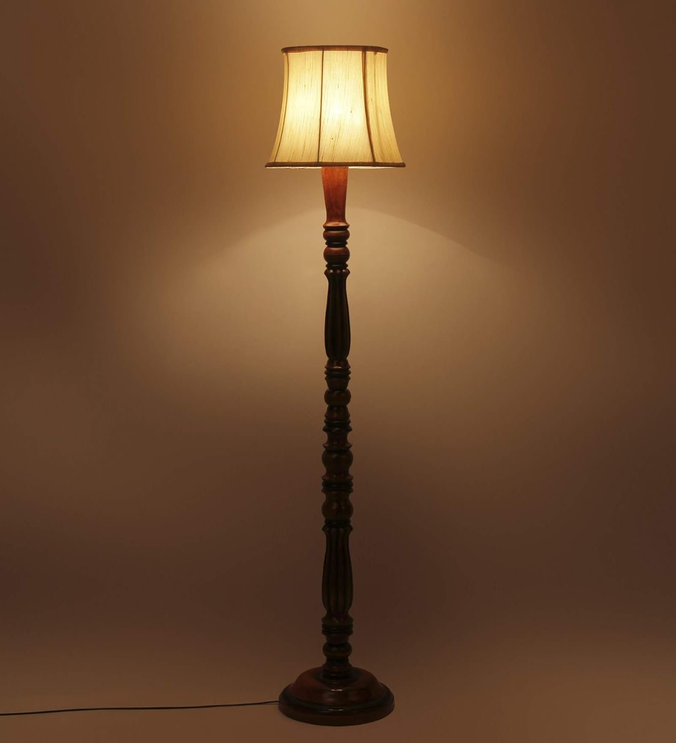 Off White Cotton Cylindrical Drum Designer Fashionable Wooden Floor Lamp for Home Decor (Off White, Medium)