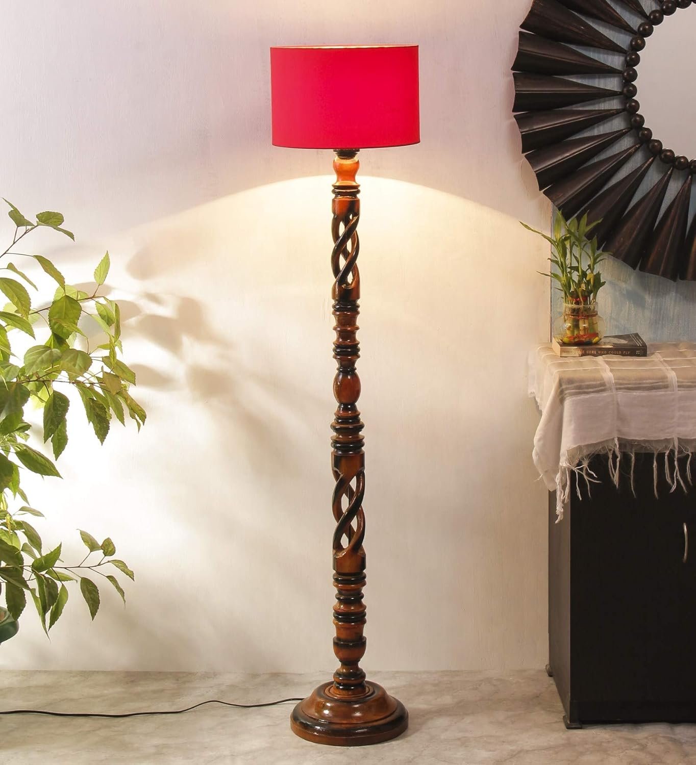 Red Cotton Drum Designer Fashionable Carving Floor Lamp for Home Decor (Red, Medium)