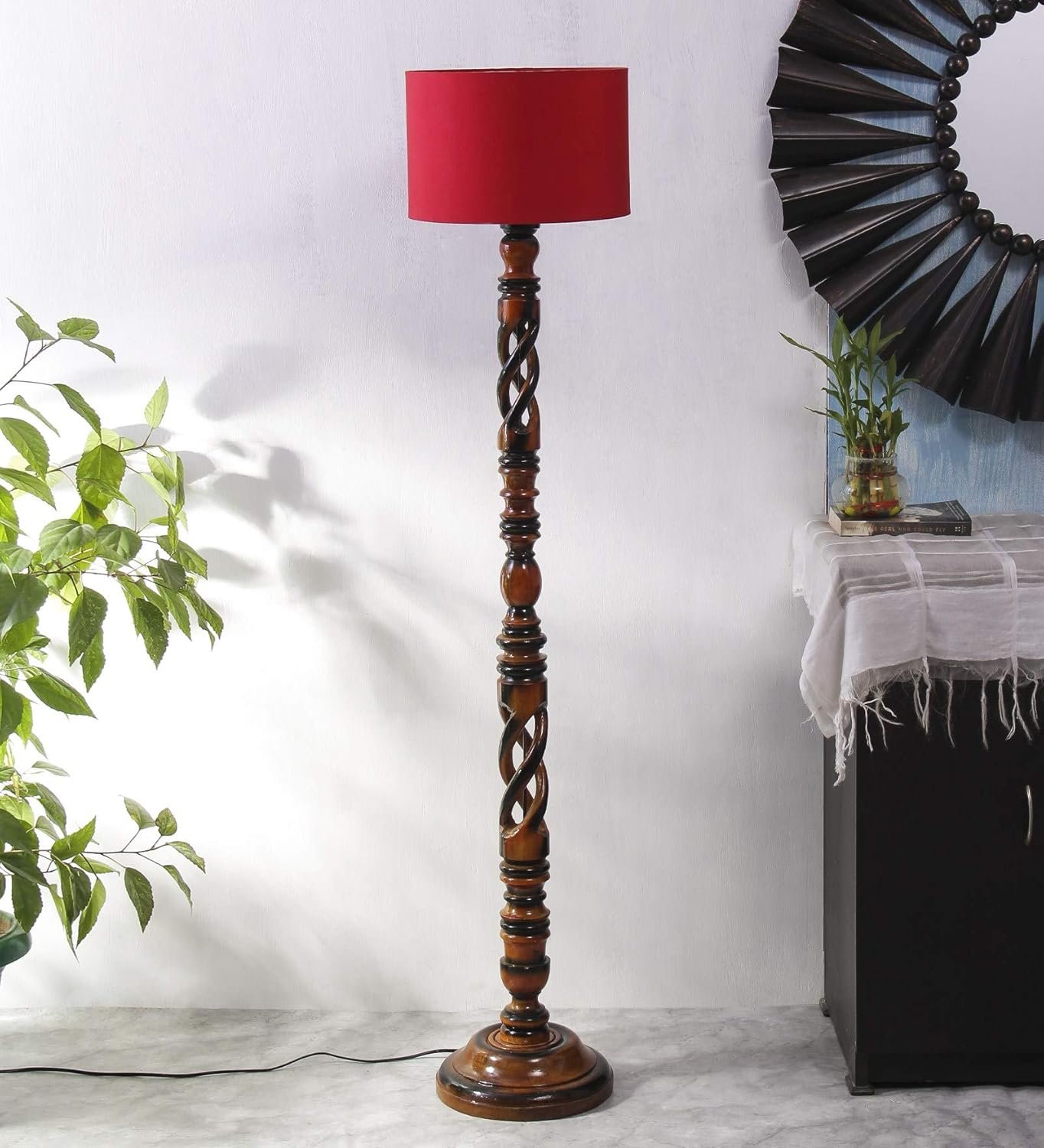 Red Cotton Drum Designer Fashionable Carving Floor Lamp for Home Decor (Red, Medium)
