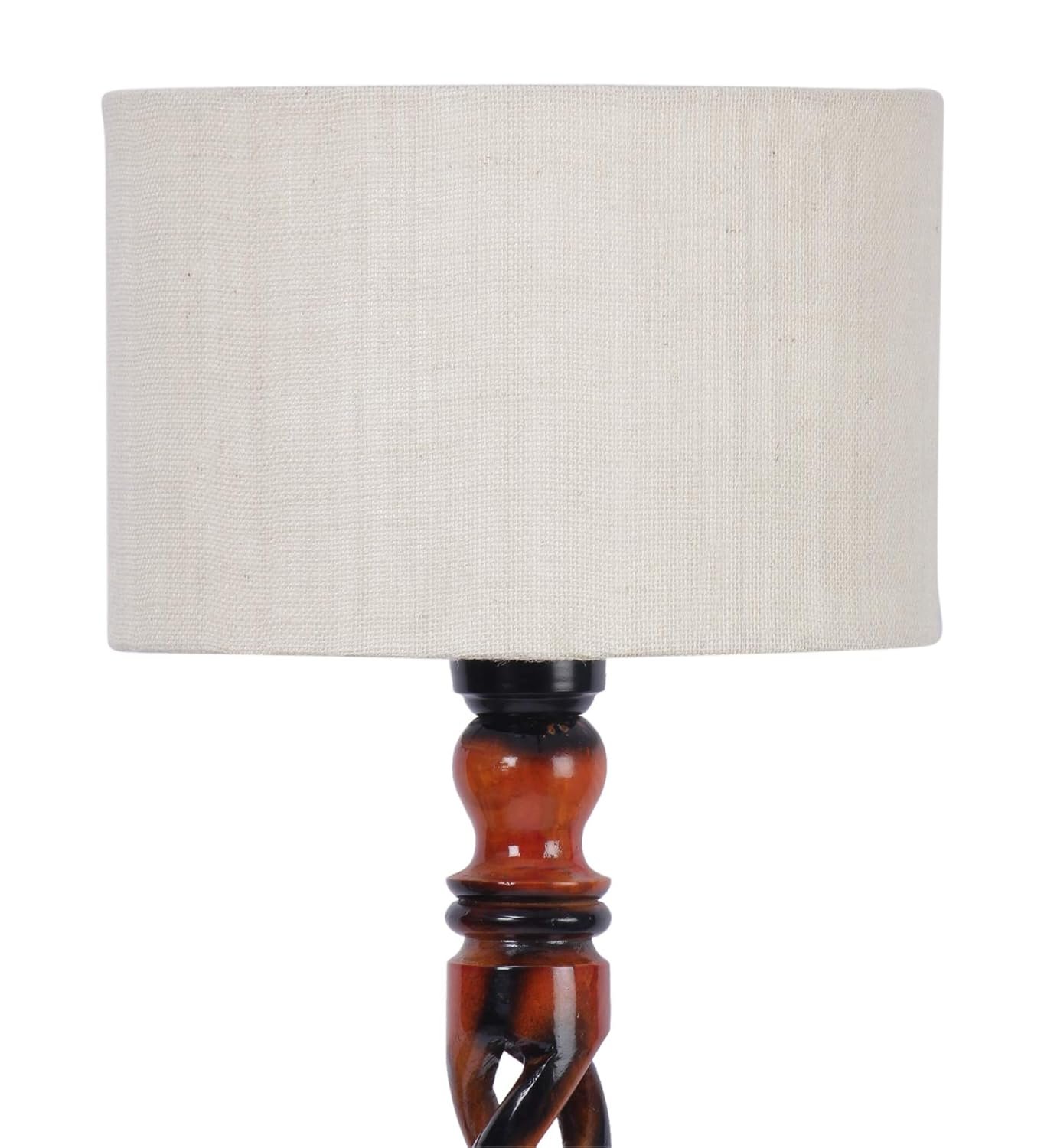 Off White Jute Drum Designer Fashionable Wooden Floor Lamp for Home Decor (Off White, Medium)