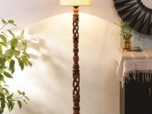 Off White Jute Drum Designer Fashionable Wooden Floor Lamp for Home Decor (Off White, Medium)