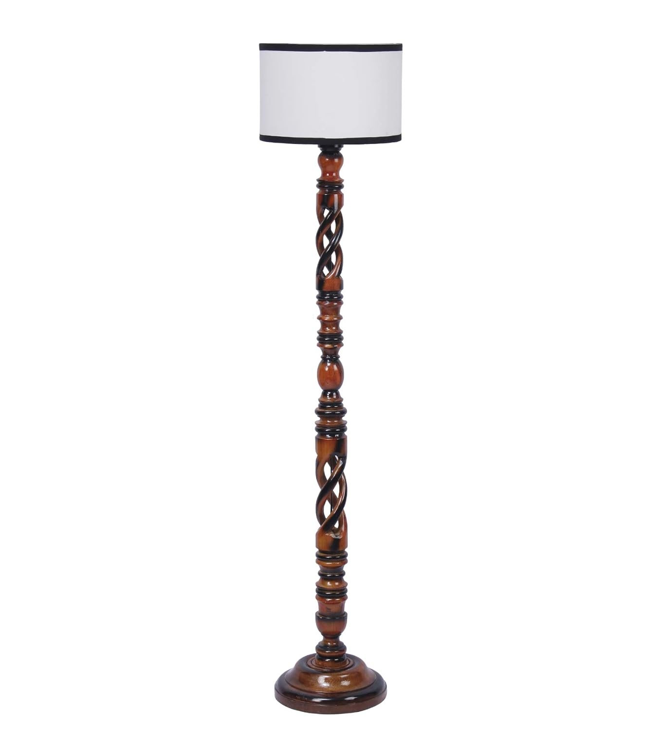 Off White & Black Cotton Drum Designer Fashionable Wooden Floor Lamp for Home Decor (Off White & Black, Medium)