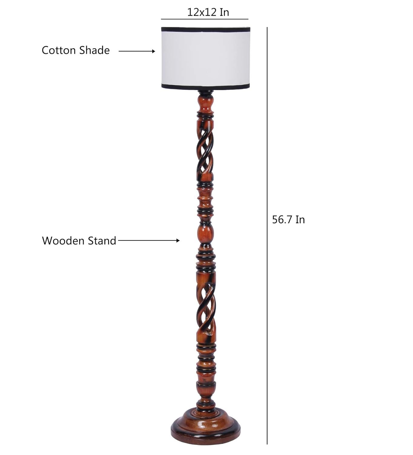 Off White & Black Cotton Drum Designer Fashionable Wooden Floor Lamp for Home Decor (Off White & Black, Medium)