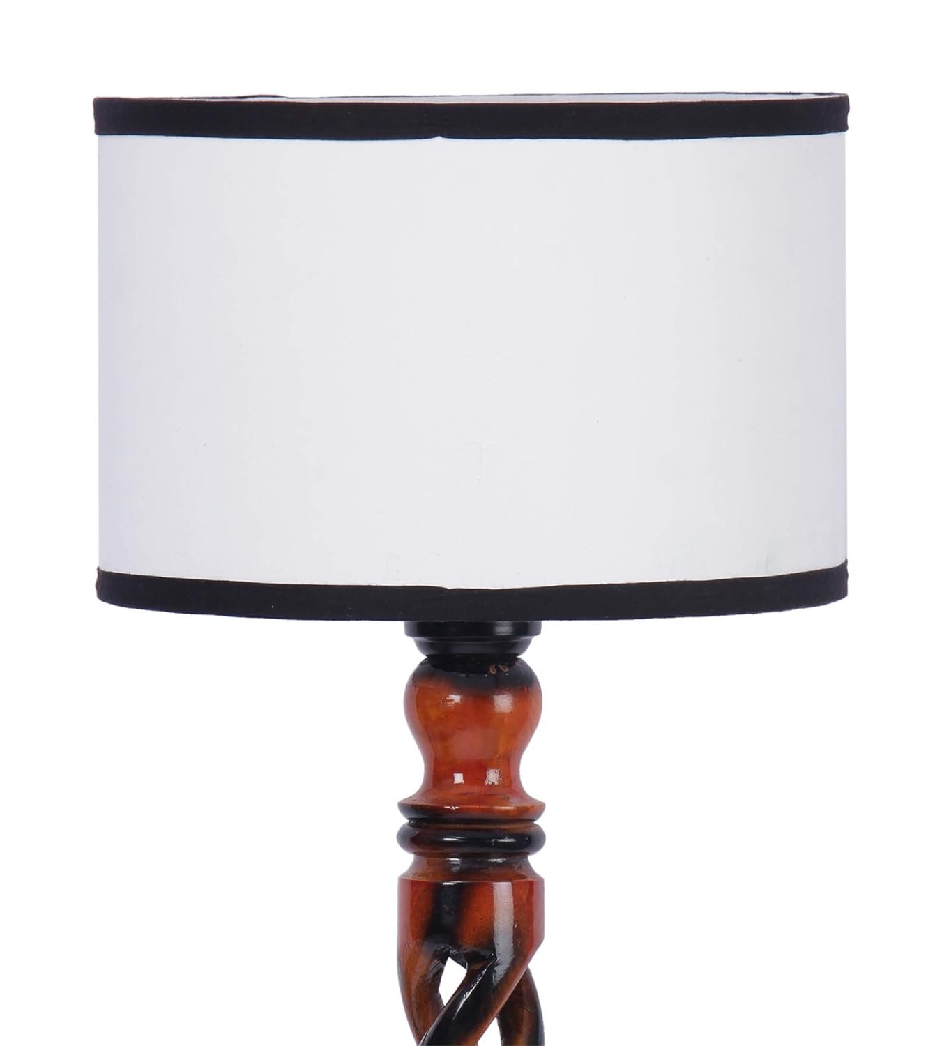 Off White & Black Cotton Drum Designer Fashionable Wooden Floor Lamp for Home Decor (Off White & Black, Medium)