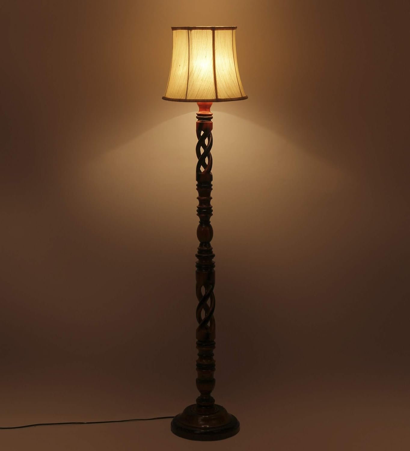 Off White Cotton Cylindrical Drum Designer Fashionable Wooden Floor Lamp for Home Decor (Off White, Medium)