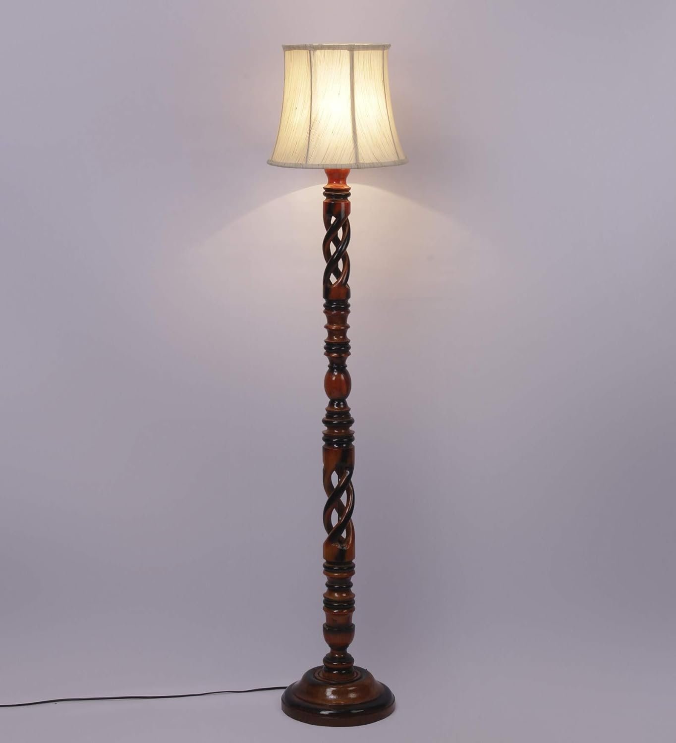 Off White Cotton Cylindrical Drum Designer Fashionable Wooden Floor Lamp for Home Decor (Off White, Medium)