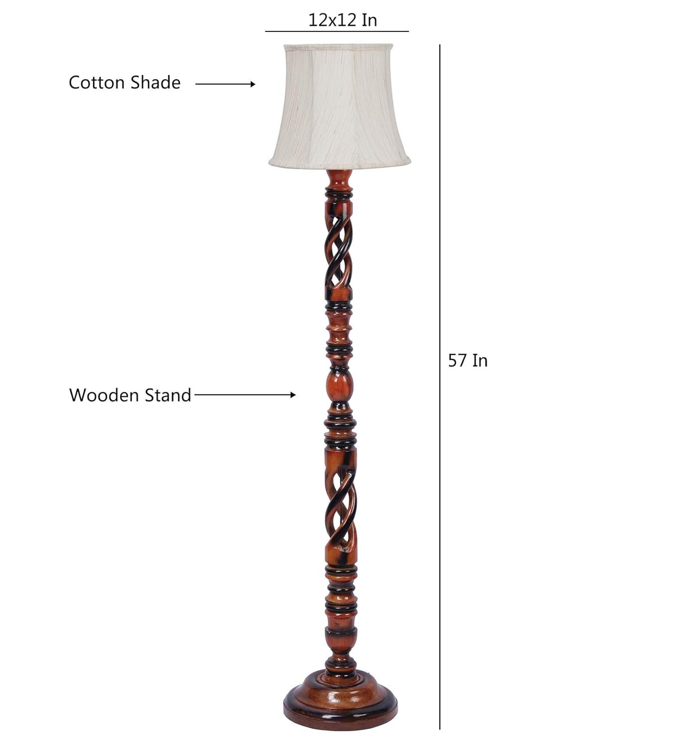 Off White Cotton Cylindrical Drum Designer Fashionable Wooden Floor Lamp for Home Decor (Off White, Medium)