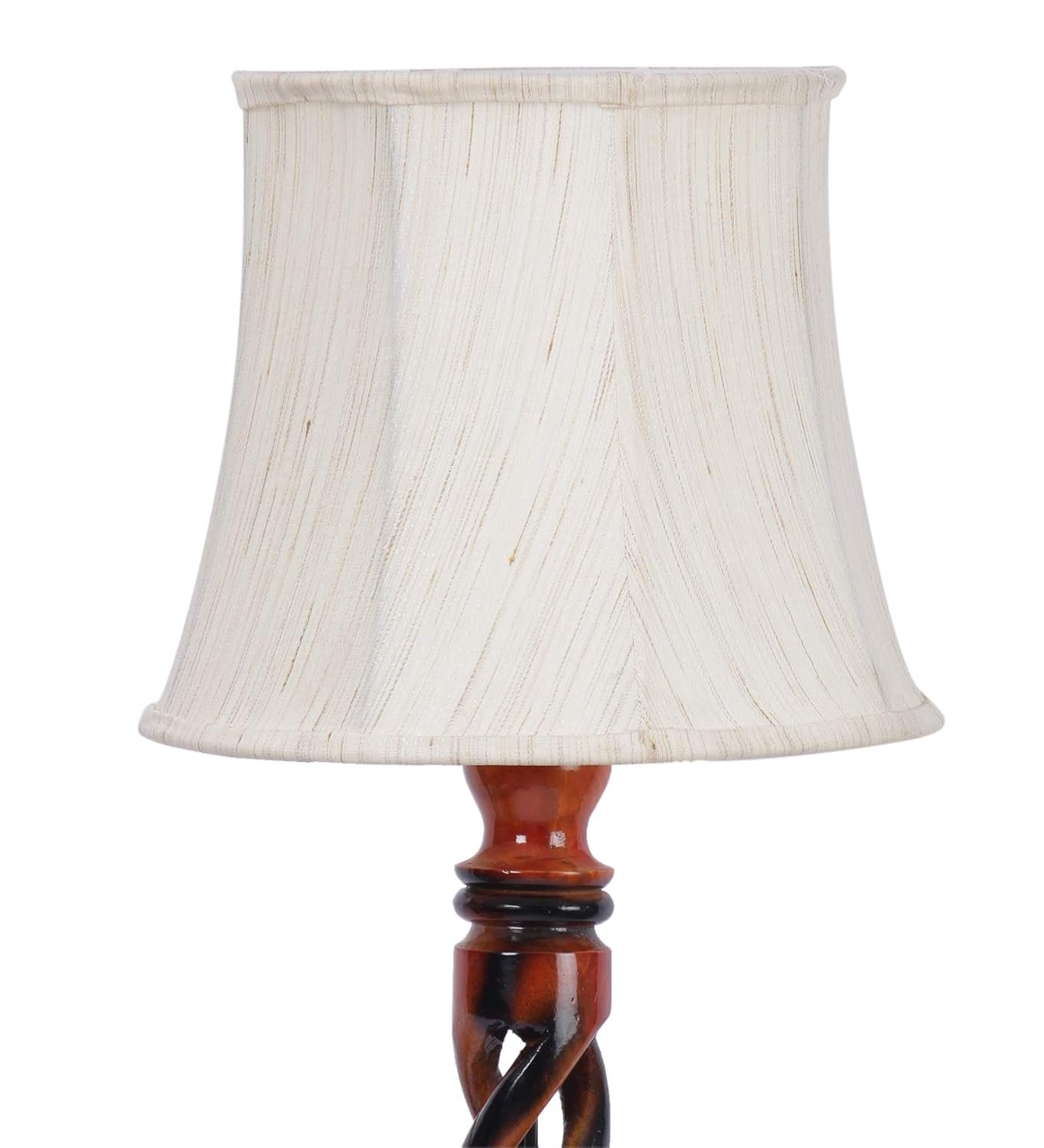 Off White Cotton Cylindrical Drum Designer Fashionable Wooden Floor Lamp for Home Decor (Off White, Medium)