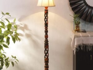 Off White Cotton Cylindrical Drum Designer Fashionable Wooden Floor Lamp for Home Decor (Off White, Medium)