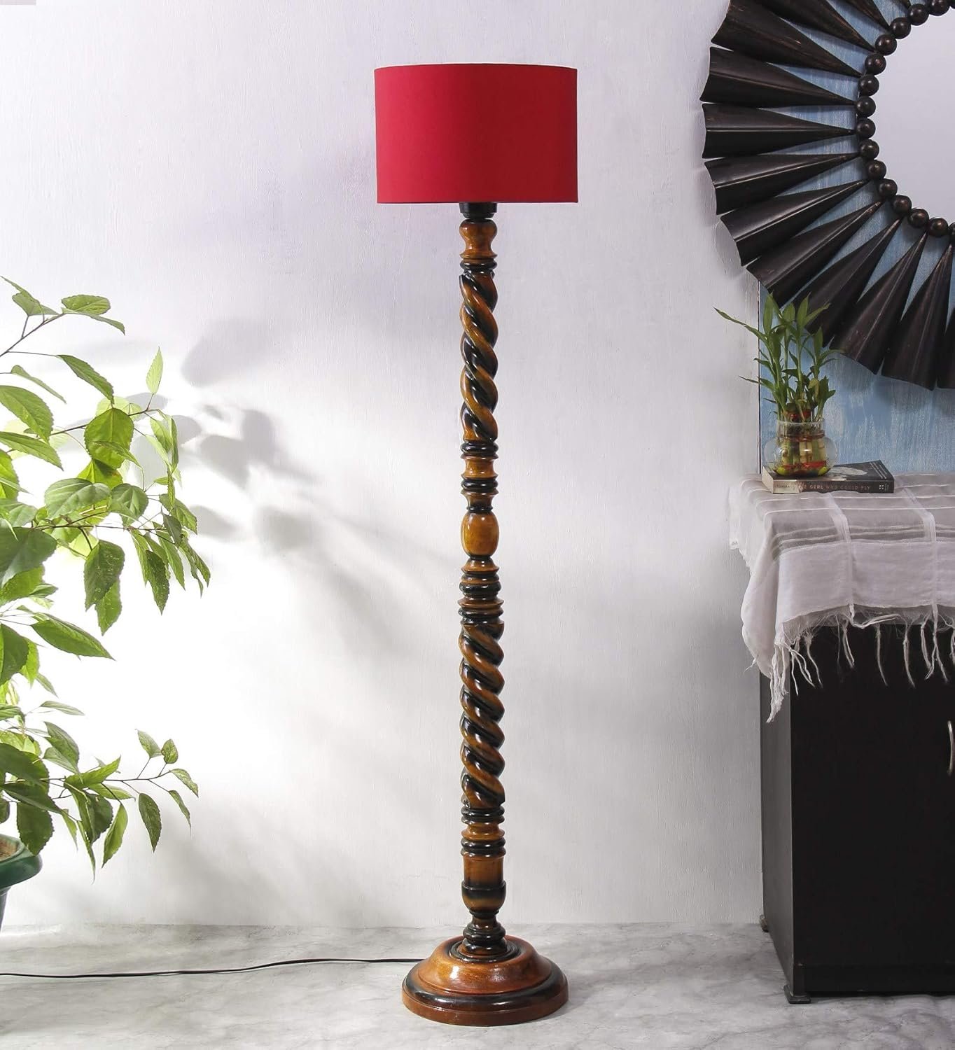 Red Cotton Drum Designer Fashionable Carving Floor Lamp for Home Decor (Red, Medium)