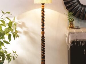 Off White Jute Drum Designer Fashionable Wooden Floor Lamp for Home Decor (Off White, Medium)