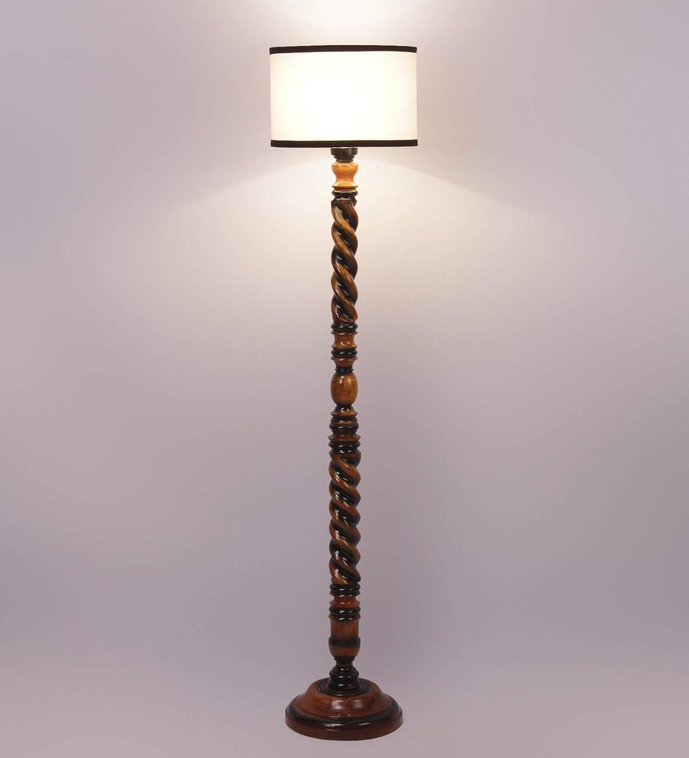 Off White & Black Cotton Drum Designer Fashionable Wooden Floor Lamp for Home Decor (Off White & Black, Medium)