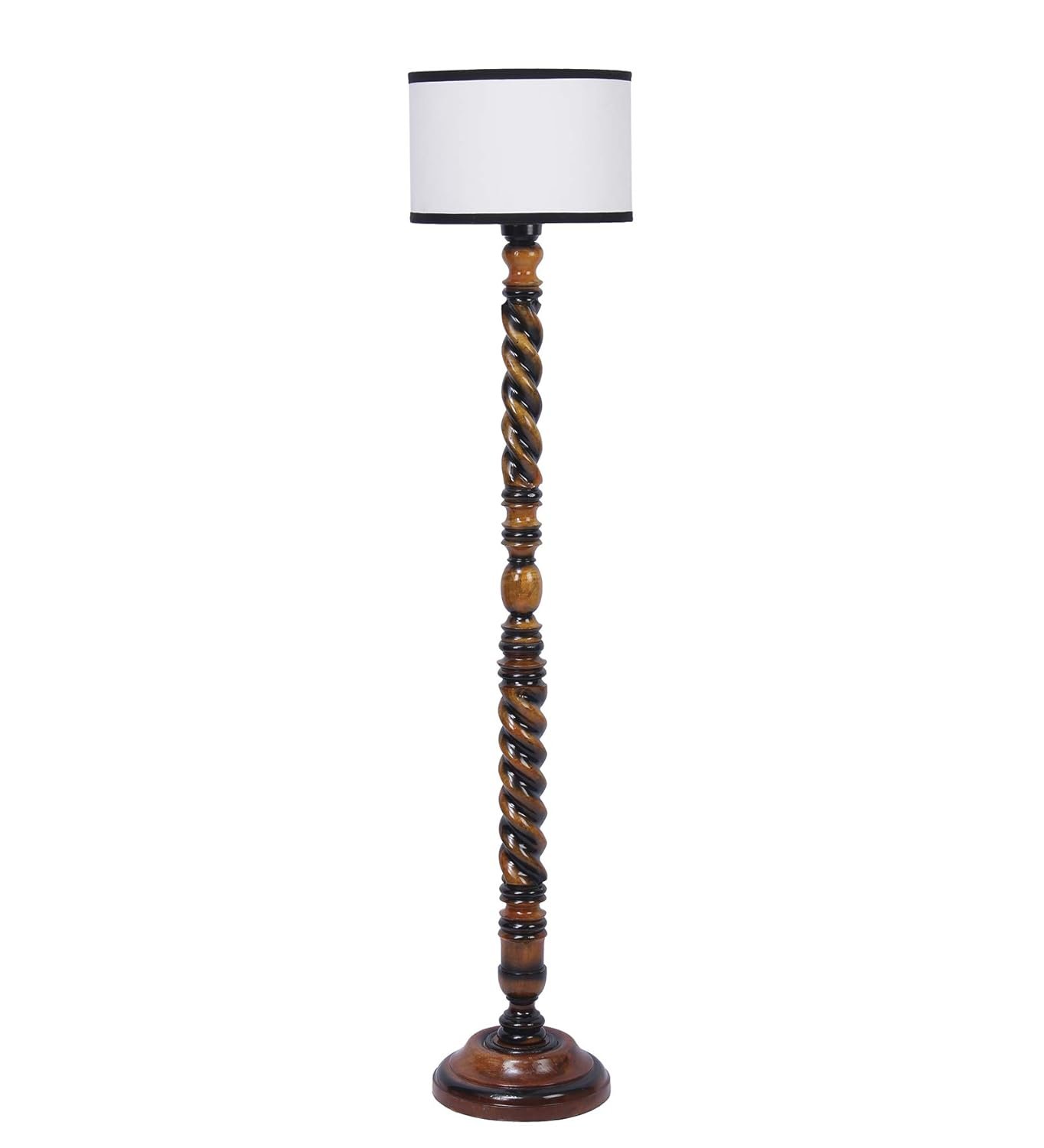 Off White & Black Cotton Drum Designer Fashionable Wooden Floor Lamp for Home Decor (Off White & Black, Medium)