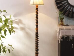 Off White Cotton Cylindrical Drum Designer Fashionable Wooden Floor Lamp for Home Decor (Off White, Medium)