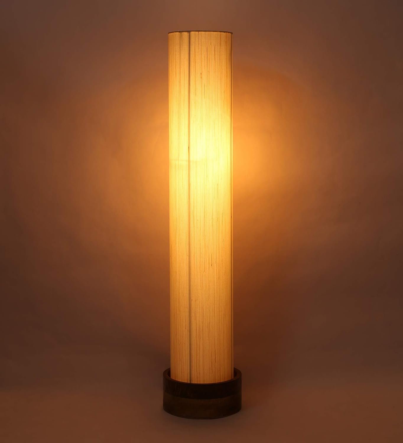 Off White Khadi Cotton Round Natural Wood Floor Lamps (Off White,Khadi)