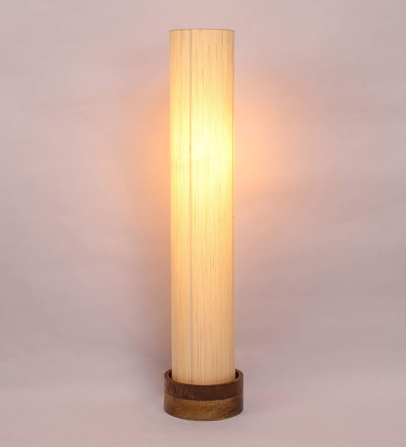 Off White Khadi Cotton Round Natural Wood Floor Lamps (Off White,Khadi)